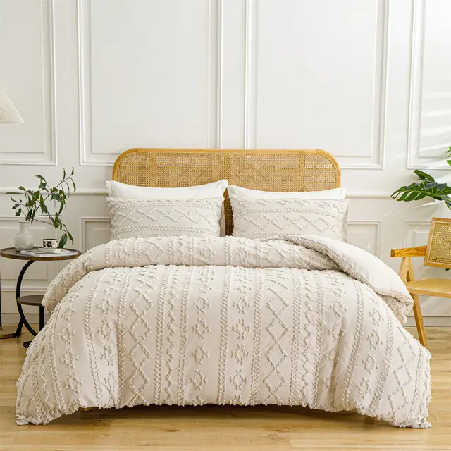 European And American Supplies Cut Flower Tufted Plain Quilt Set Tufted Jj449 Beige - Shop at LoveMi