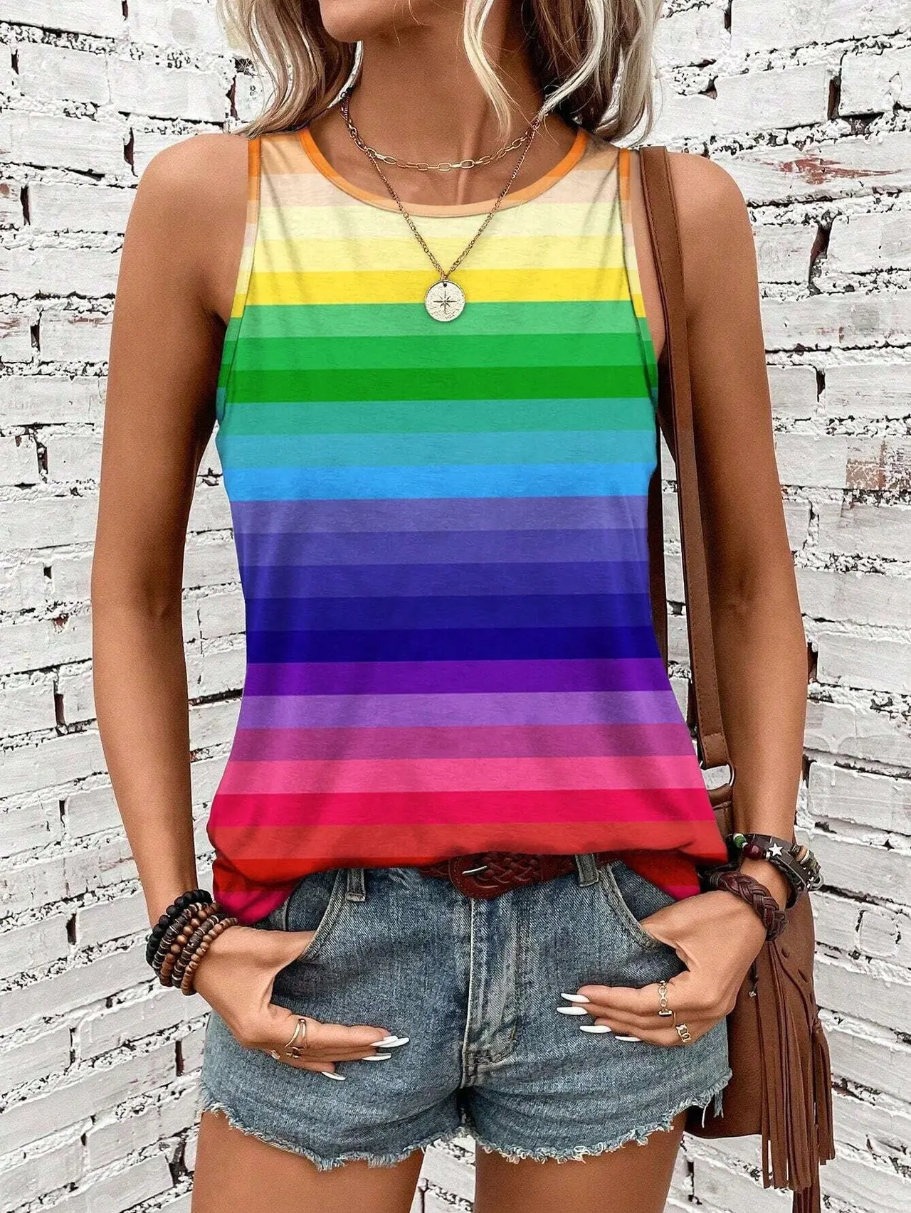 Women's Geometric Striped Garden Collar Vest - Wn11Wn11Zn241023Y020