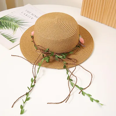 Women's Flat Straw Hat Sun Protection Hat Sun proof Western Style Beach Hat Khaki - Shop at LoveMi