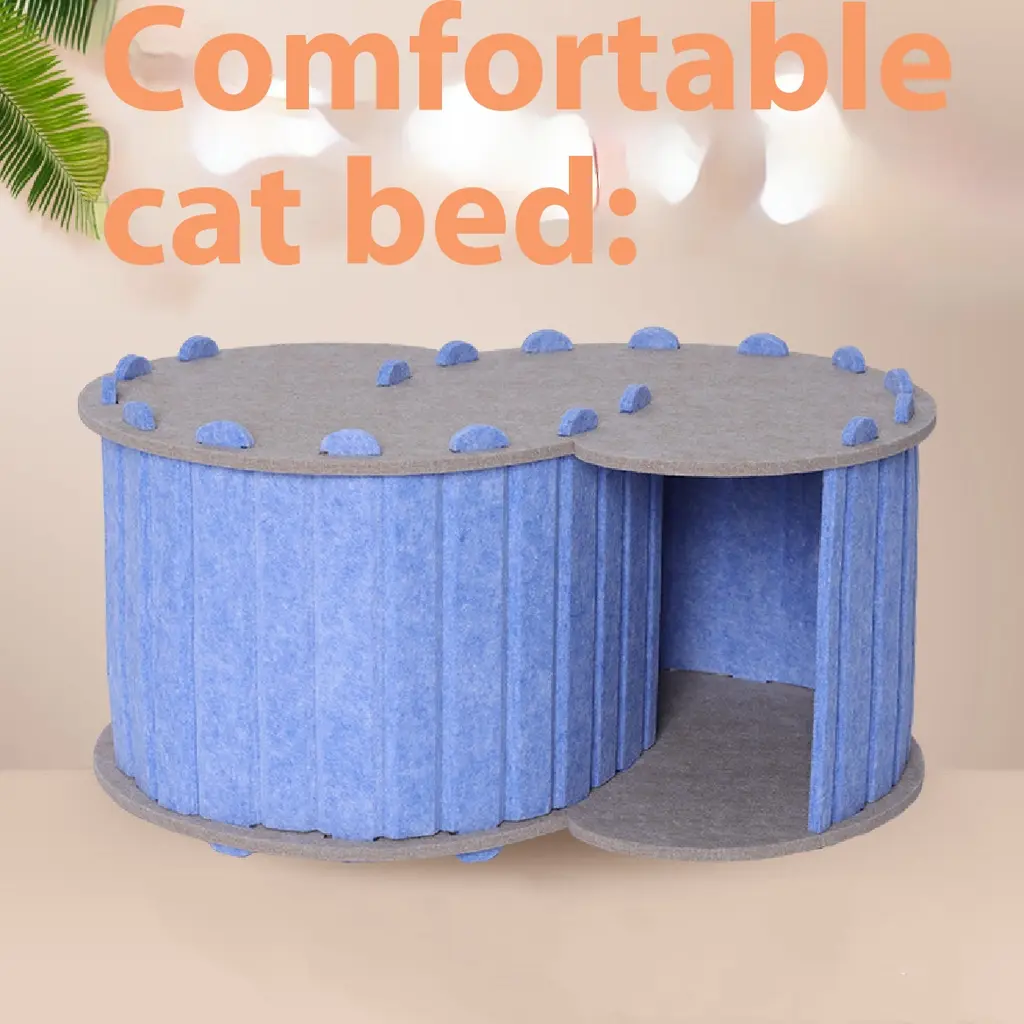 Foldable Semi-closed Felt Cat Scratch Board Nest - Sky Blue