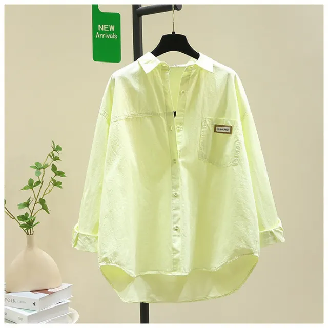 Women's Cotton Long sleeved Shirt Fashionable Loose Cardigan Shirt Yellow - Shop at LoveMi