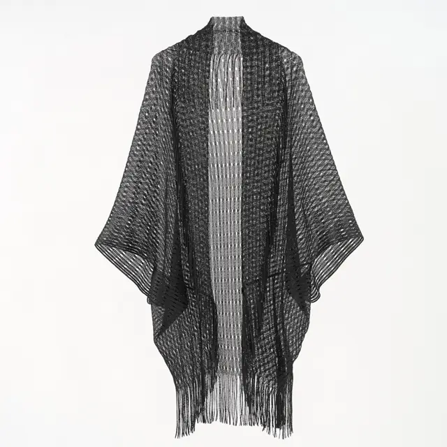 Shawl Gold And Silver Silk Split Shawl Vacation Bikini Blouse Black - Shop at LoveMi