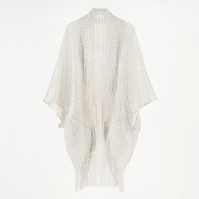 Shawl Gold And Silver Silk Split Shawl Vacation Bikini Blouse Silver - Shop at LoveMi