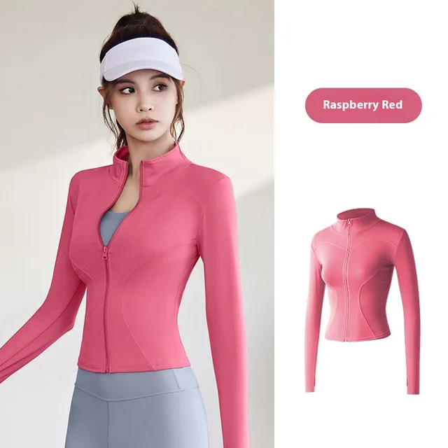Sports Jacket Women's Long Sleeve Skinny Running Fitness Yoga Wear Raspberry Red - Shop at LoveMi