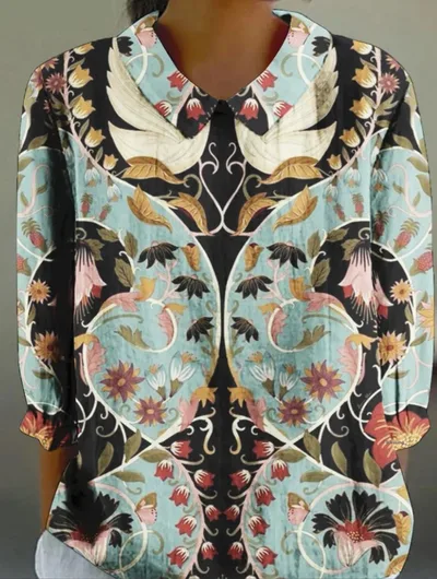 Women's Flower Digital Printed 34 Sleeves Shirt Top T shirt Batch Ncs01025041601 5Xl - Shop at LoveMi