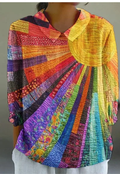 Women's Flower Digital Printed 34 Sleeves Shirt Top T shirt Batch Ncs01025041701 L - Shop at LoveMi