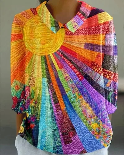 Women's Flower Digital Printed 34 Sleeves Shirt Top T shirt Batch Ncs01025041702 L - Shop at LoveMi