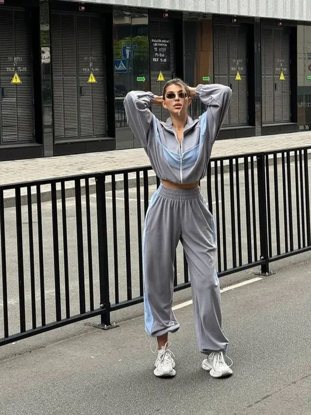 Fashion European And American Style Casual Sports Suit Zipper Cardigan Trousers Gray - Shop at LoveMi