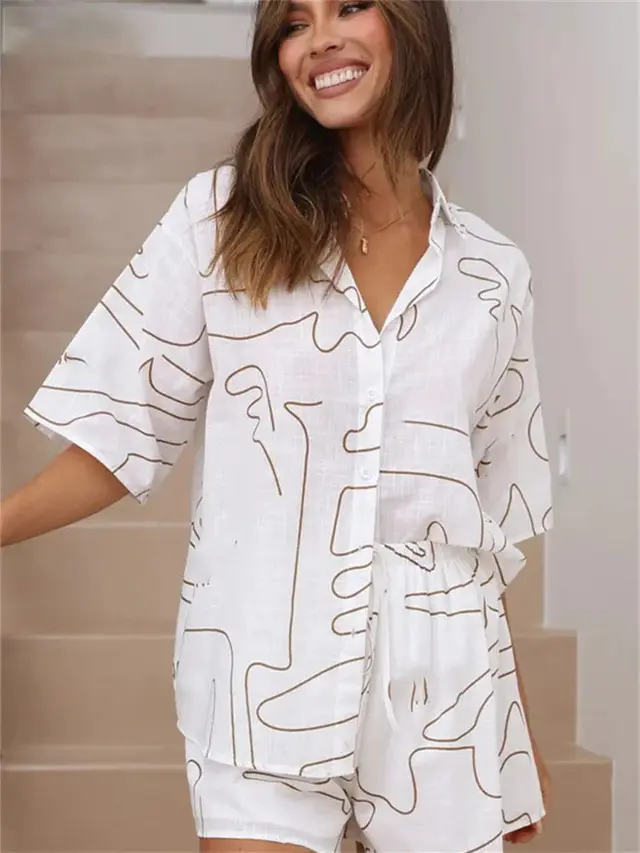 New Loose Casual And Comfortable Women's Short sleeved Shorts Shirt Two piece Set G57Z267 - Shop at LoveMi