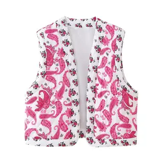 Women's Street Printing Quilted Cotton Stitching Vest Coat - Floral Pattern