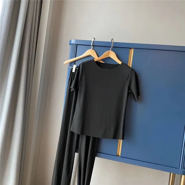 Pajamas Casual Soft Thin Suit Fashion Home Wear Two piece Set Black - Shop at LoveMi
