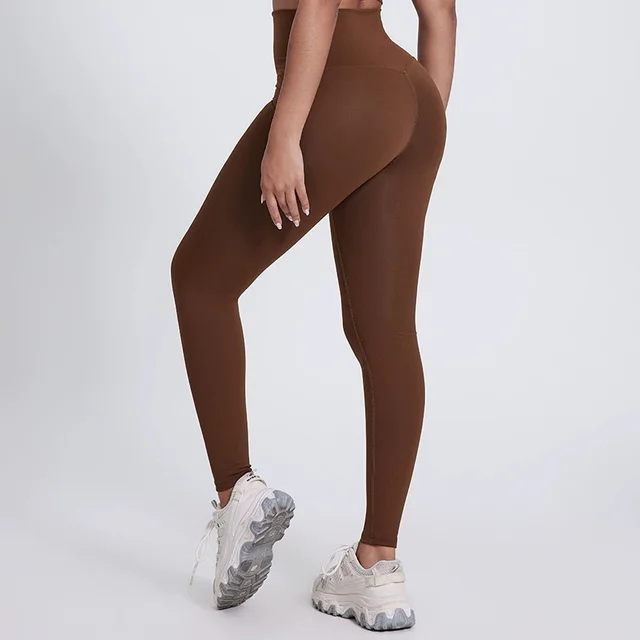 European And American Bright Yoga Pants Outer Wear Nude Feel Hip Lifting 5038 Dark Coffee Color - Shop at LoveMi