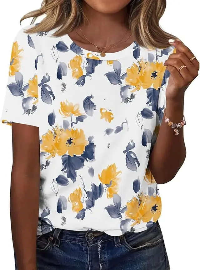 Women's 3D Digital Printing Casual Short Sleeved T shirt White Line C447 - Shop at LoveMi