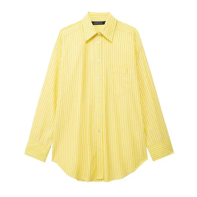 European And American Leisure Striped Loose Long Shirt Yellow - Shop at LoveMi