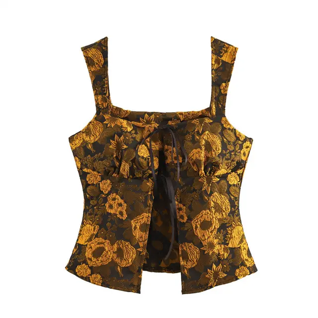 European And American Sweet Girly Style Jacquard Small Top Balloon type Ultra short Sling - Shop at LoveMi