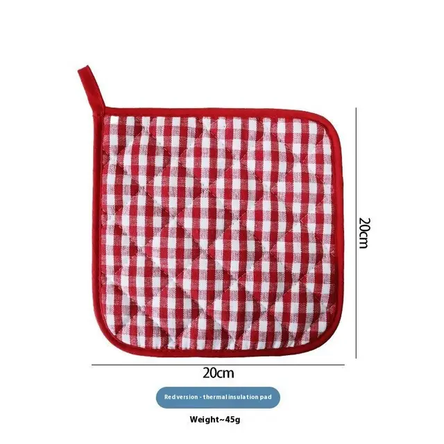 Cotton Yarn dyed Plaid Baking Gloves Scald Preventing Met Red Plaid Square Pad - Shop at LoveMi
