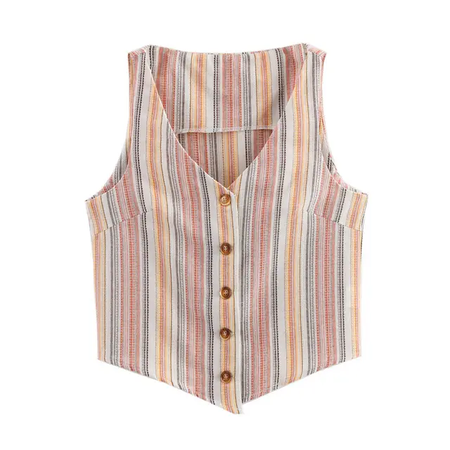 American Trendy V neck Casual Slimming Stripes Vest Picture Color - Shop at LoveMi