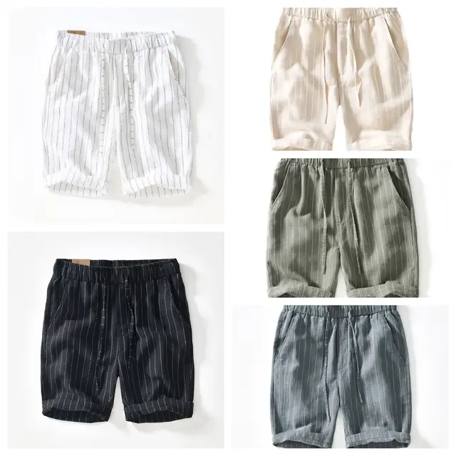 Breathable Cotton Linen Loose Beach Shorts Striped Set - Shop at LoveMi