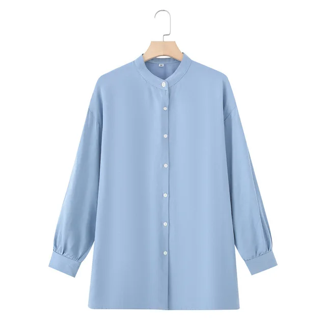 Long Sleeve Shirt Loose Wide Leg Pants Casual Two piece Suit Blue Coat - Shop at LoveMi