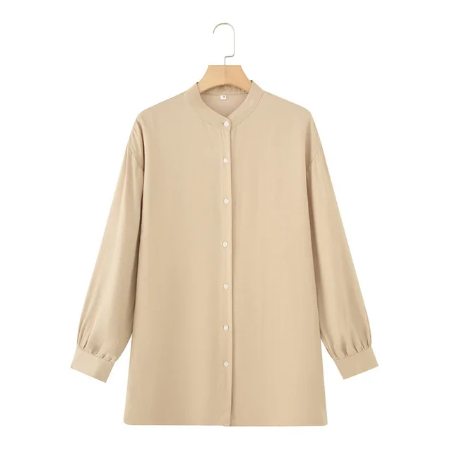 Long Sleeve Shirt Loose Wide Leg Pants Casual Two piece Suit Champagne Top - Shop at LoveMi