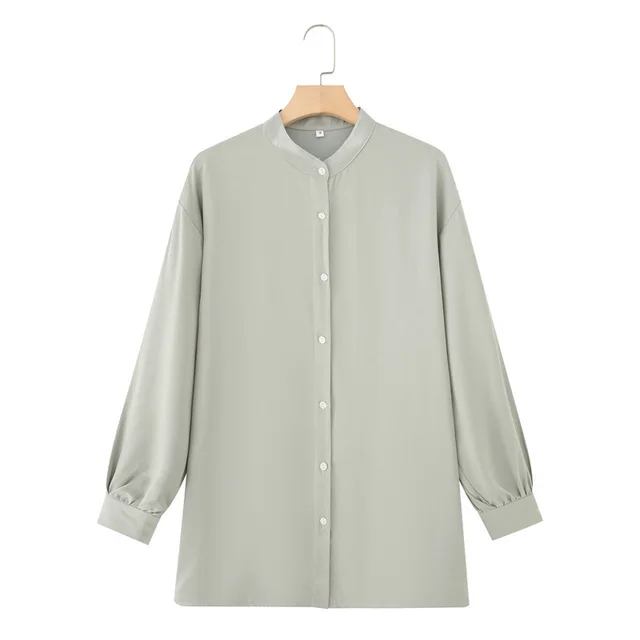Long Sleeve Shirt Loose Wide Leg Pants Casual Two piece Suit Gray Top - Shop at LoveMi