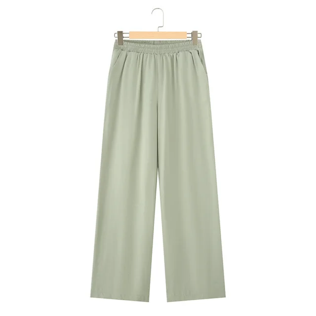 Long Sleeve Shirt Loose Wide Leg Pants Casual Two piece Suit Mint Green Pants - Shop at LoveMi
