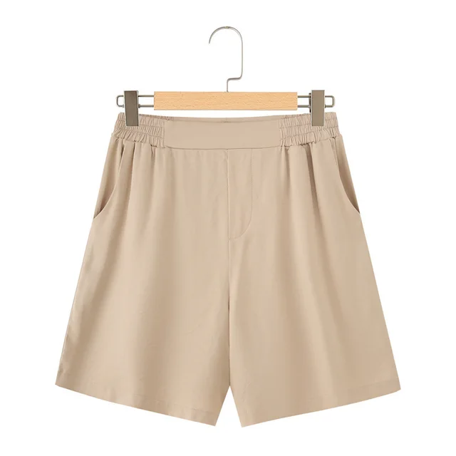 French Lapel Short Sleeve Shirt Outfit Loose Shorts Two piece Set Apricot Pants - Shop at LoveMi
