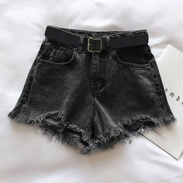 Fashion Leisure Ripped Denim Shorts For Women Black And Gray - Shop at LoveMi