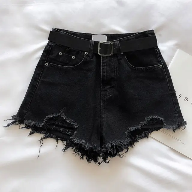 Fashion Leisure Ripped Denim Shorts For Women Black - Shop at LoveMi