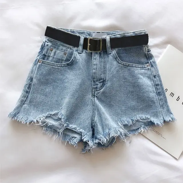 Fashion Leisure Ripped Denim Shorts For Women Light Blue - Shop at LoveMi