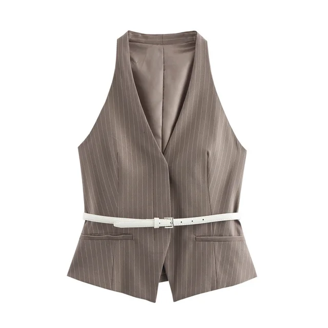 European And American Style Women's Fashion Temperament With Belt Vest Double Belt Pants Top - Shop at LoveMi