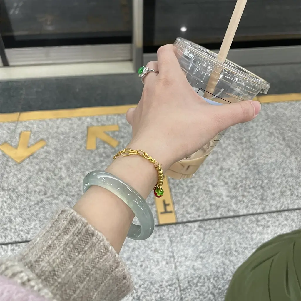 Natural Myanmar Ice-like Floating Green Jade Bracelet - 58Mm
