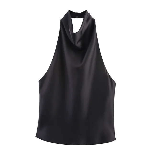 Silk Satin Texture Halter Dress Black Top - Shop at LoveMi
