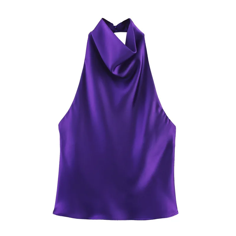 Silk Satin Texture Halter Dress Purple Top - Shop at LoveMi