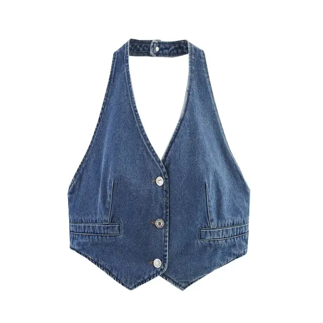 European And American Style Fashion Denim Backless Top Blue - Shop at LoveMi