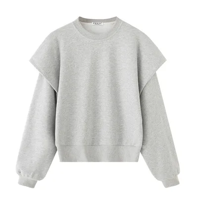 Solid Color Pleated Heavy Fabric Round Neck Long Sleeve Sweater Picture Color - Shop at LoveMi