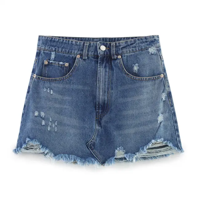 European And American Hole Denim Mini Skirt - Shop at LoveMi