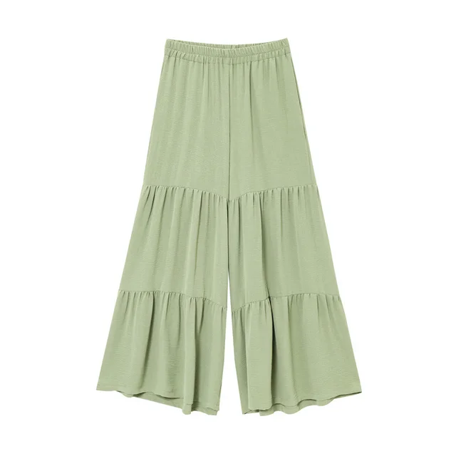 Sleeveless Lace up Top Loose Drape Flared Pants Green Pants - Shop at LoveMi