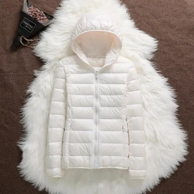 Lightweight Down Jacket Women's Hooded Short Slim fit Lightweight Jacket Hooded White - Shop at LoveMi