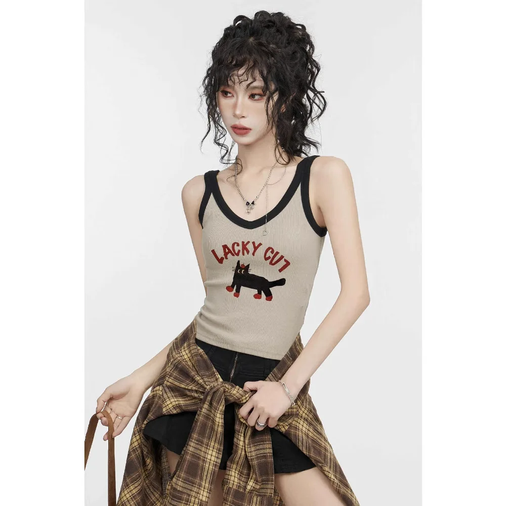 Retro V neck Camisole Khaki - Shop at LoveMi