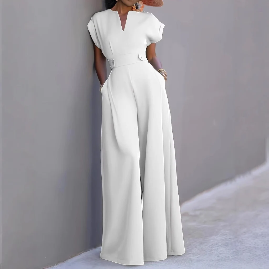 Graceful And Fashionable Solid Color High Waist Wide Leg Pants - White