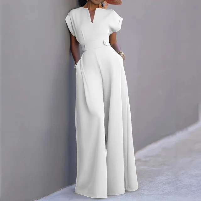 Graceful And Fashionable Solid Color High Waist Wide Leg Pants White - Shop at LoveMi