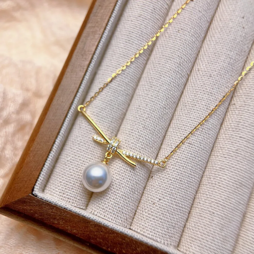 S925 Sterling Silver Affordable Luxury Style Pearl Necklace Yellow Gold - Shop at LoveMi