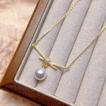 S925 Sterling Silver Affordable Luxury Style Pearl Necklace - Yellow Gold