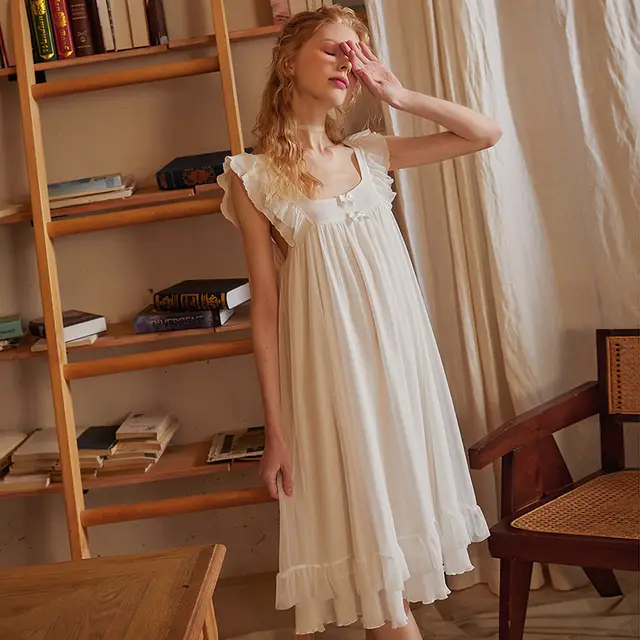 French Royal Style Summer Thin Sleeveless Nightdress Lace Princess White Pullover Pajamas Home Skirt Princess Dress White - Shop at LoveMi