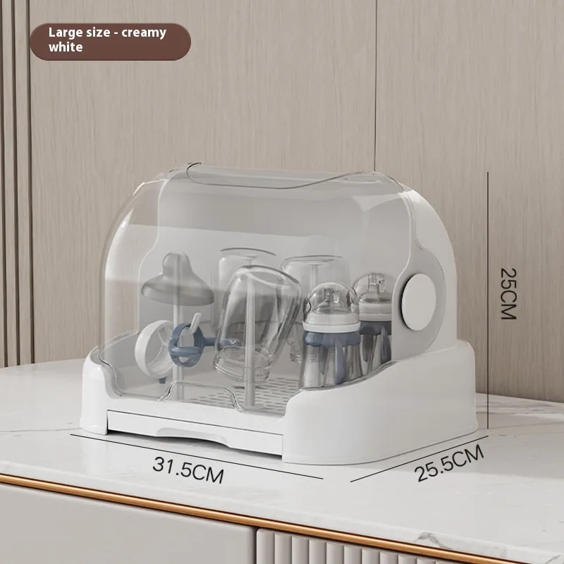 Baby Tableware Draining Rack Dustproof Cover Storage Box Large White Without Bracket - Shop at LoveMi