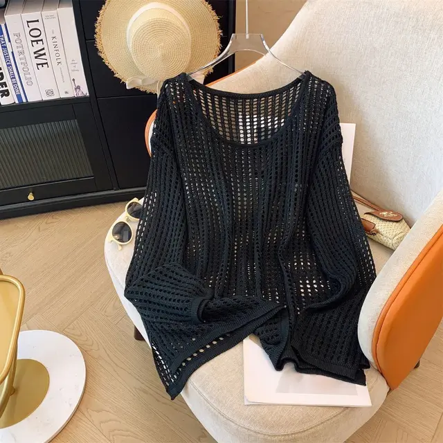 Flab Hiding Sun Protective Blouse Round Neck Design Long Sleeve Top Black - Shop at LoveMi