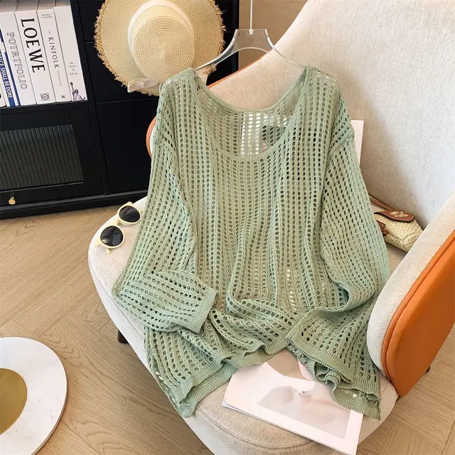 Flab Hiding Sun Protective Blouse Round Neck Design Long Sleeve Top Green - Shop at LoveMi
