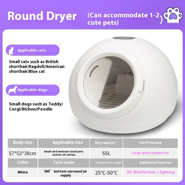 Drying Baker For Pet Household Automatic Drying Hair Dryer Round White - Shop at LoveMi