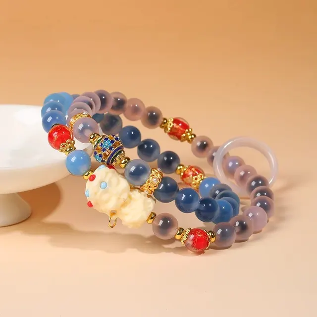 Natural Sugar Heart Agate Bracelet Green Tara Multi circle Flexible Ring Accessories Bracelet Blue Pink - Shop at LoveMi